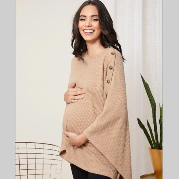 NWT maternity woman women button cape top poncho khaki clothes clothing baby new - Picture 6 of 6